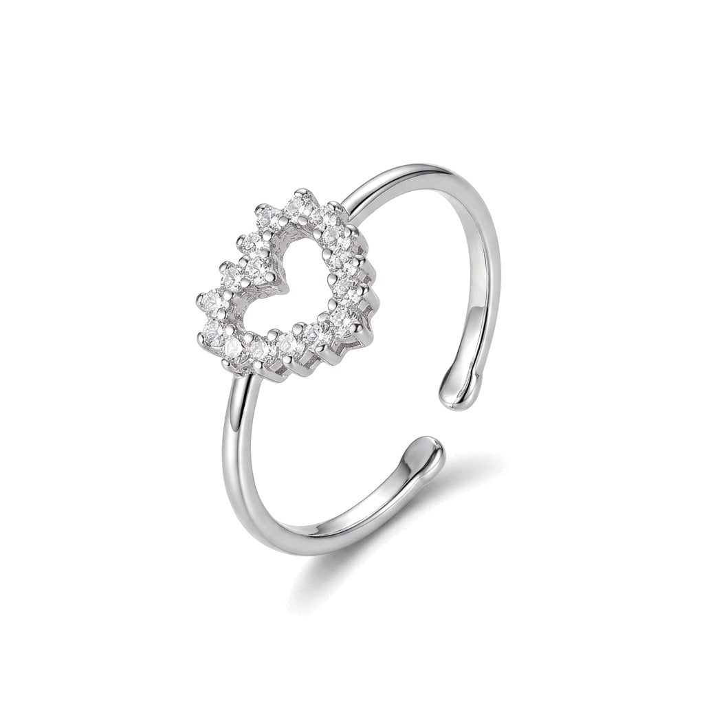 Anillo Abierto Corazón con Zirconias