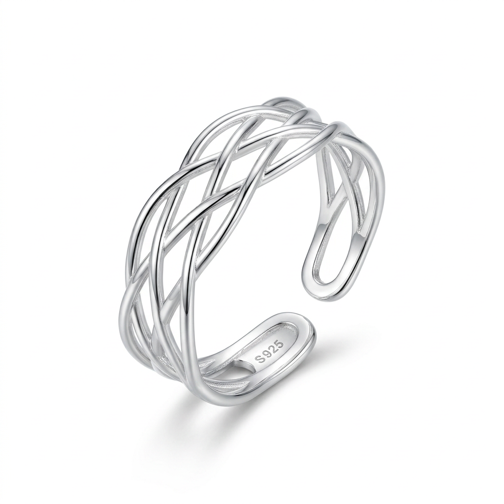 Anillo Abierto Tejido de Capas Cruzadas