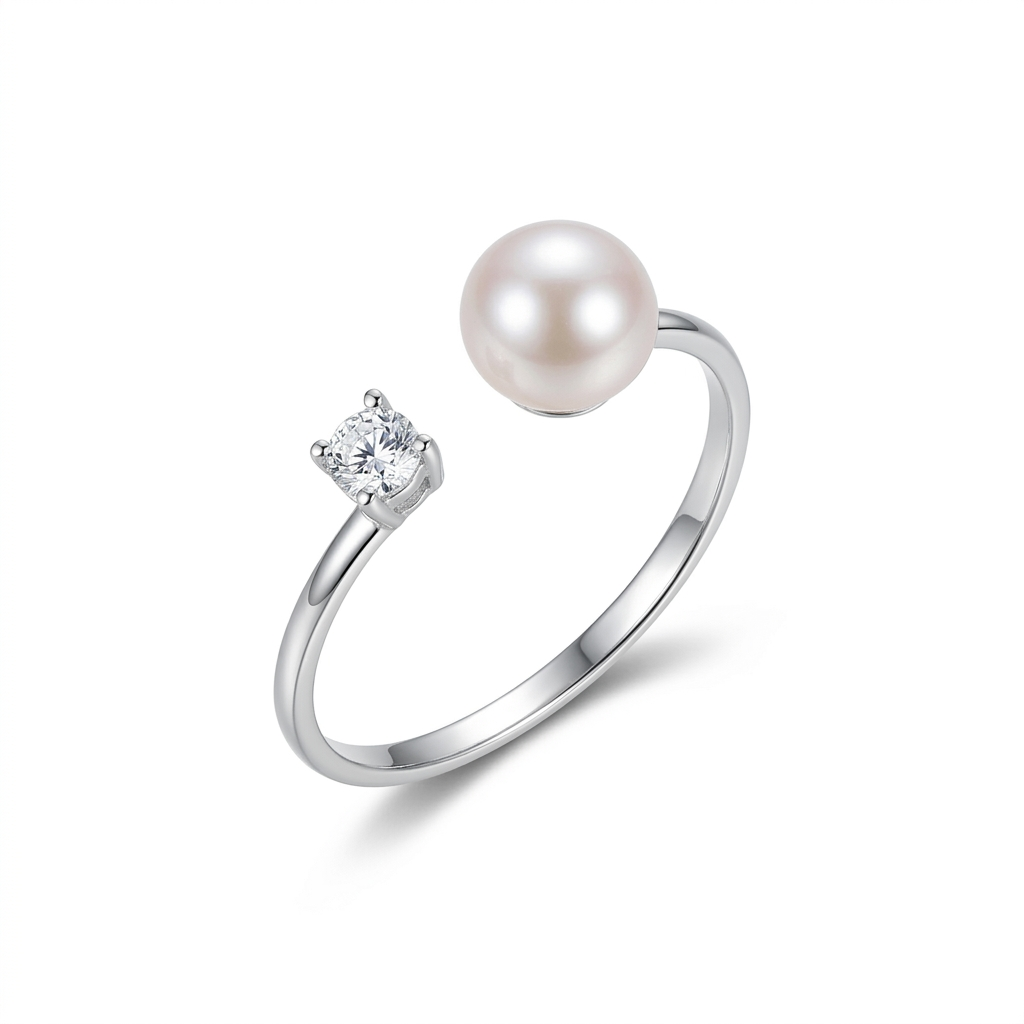 Anillo Abierto Perla Natural con Zirconias