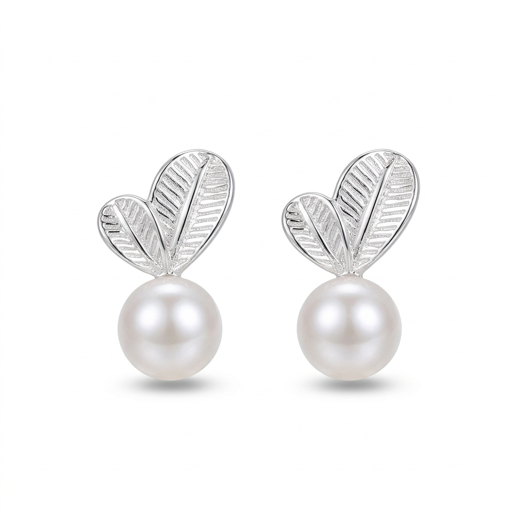 Aretes Hoja con Perla