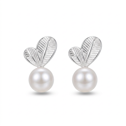 Aretes Hoja con Perla