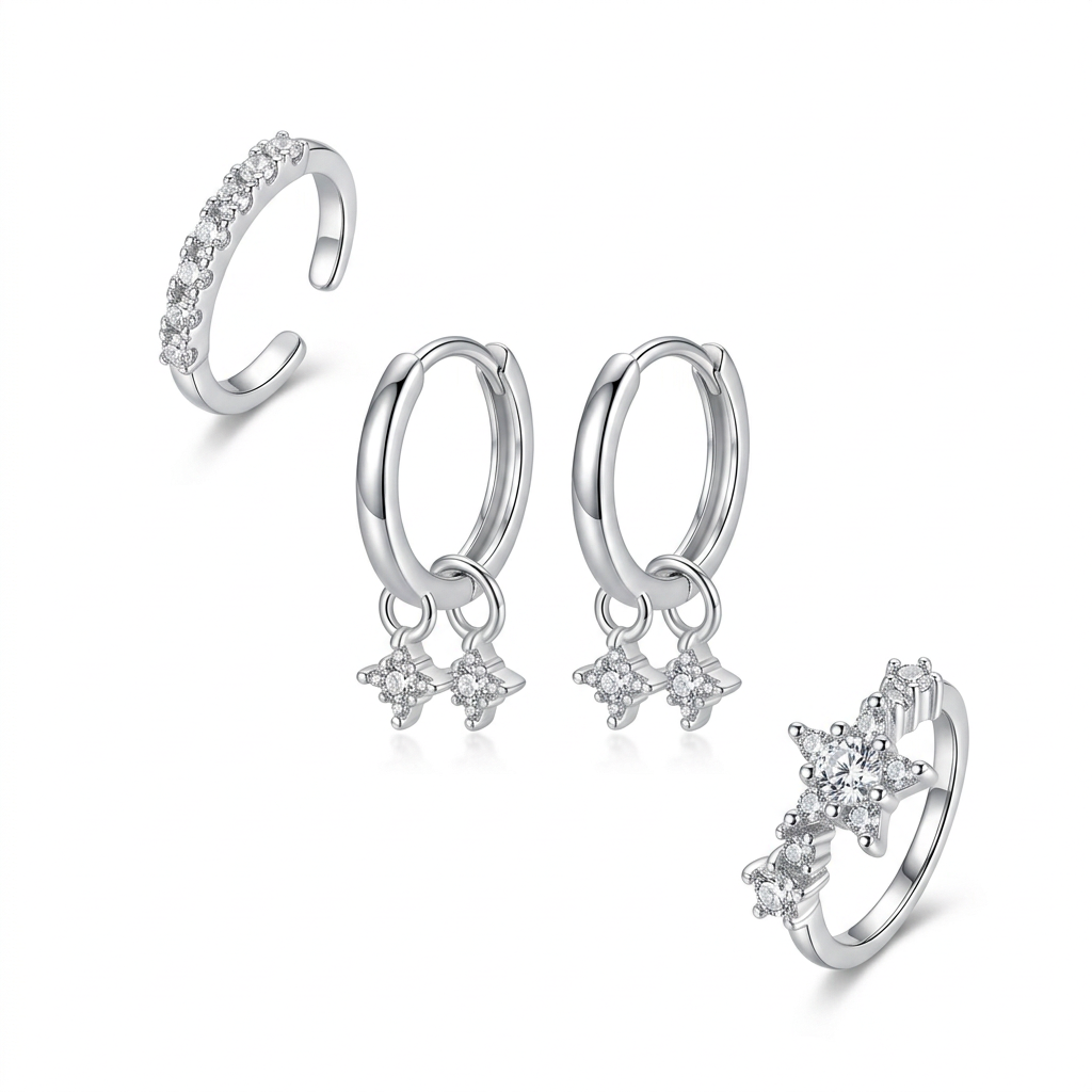 Arete de Clip Luna y Estrella con Zirconias