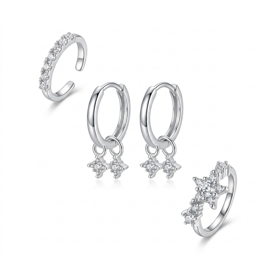 Arete de Clip Luna y Estrella con Zirconias