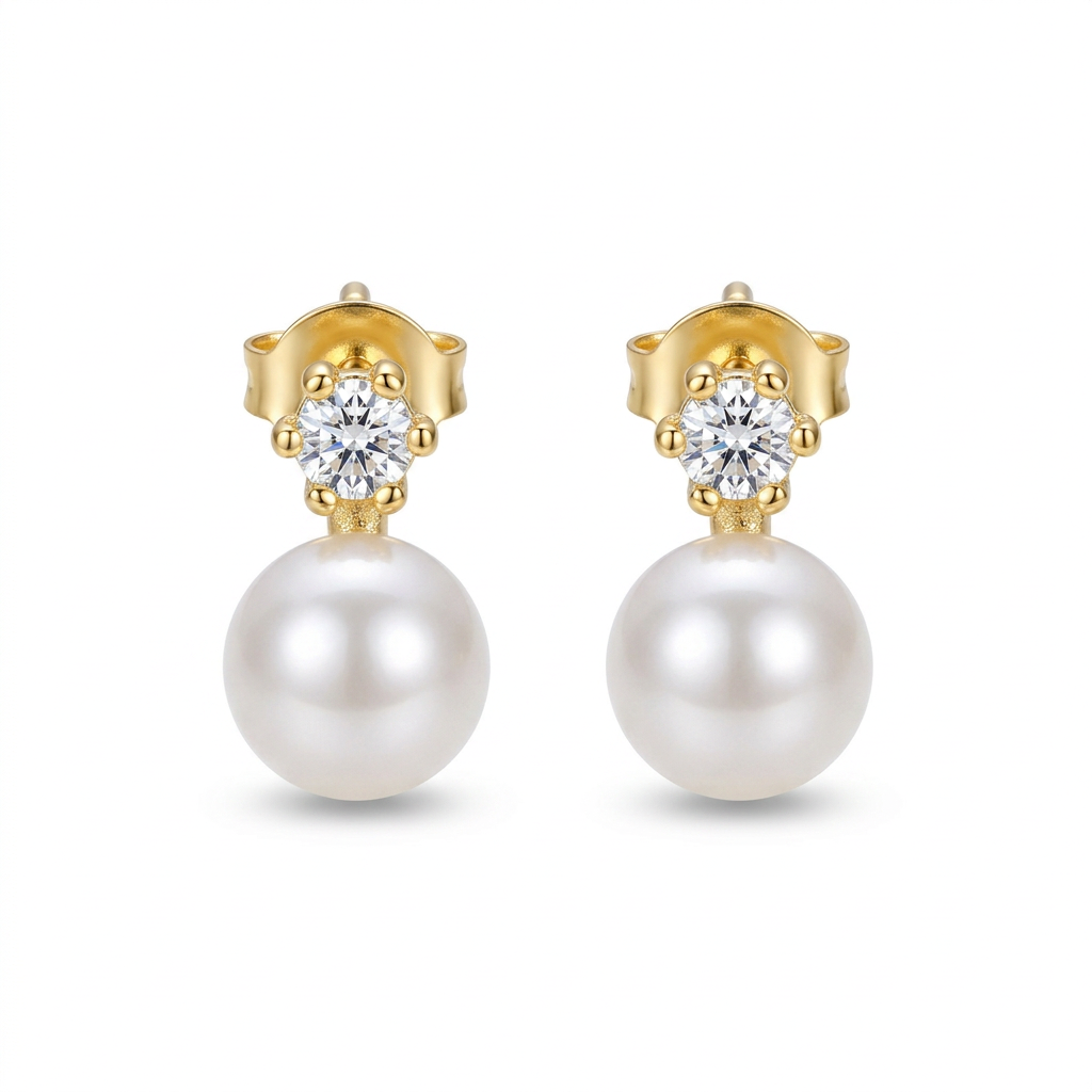 Aretes Perla con Zirconias en Cuatro Estilos