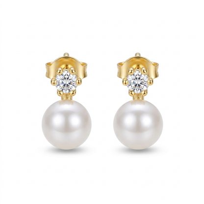 Aretes Perla con Zirconias en Cuatro Estilos