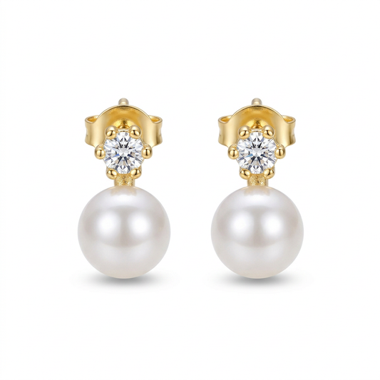 Aretes Perla con Zirconias en Cuatro Estilos