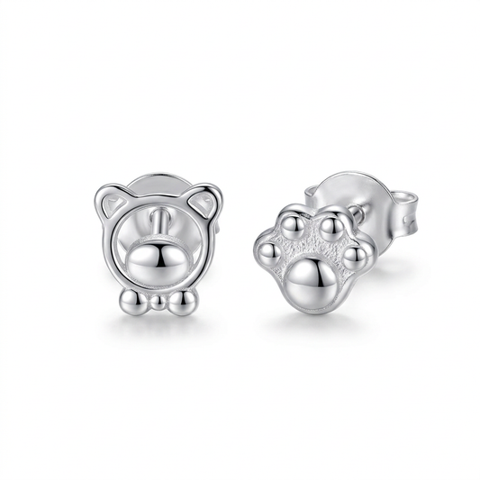 Aretes Huellita de Oso en Plateado u Oro Blanco