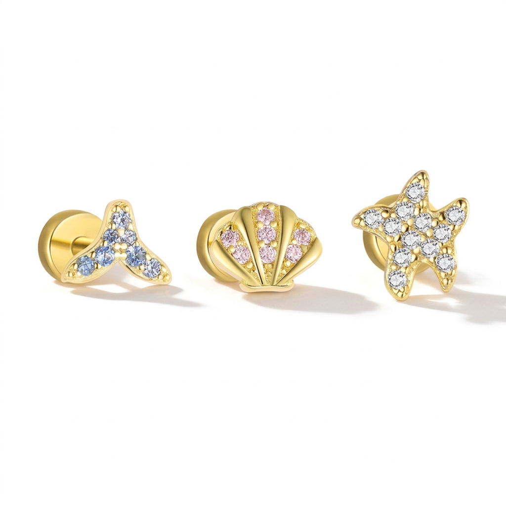 Aretes Estrella de Mar, Concha y Sirena