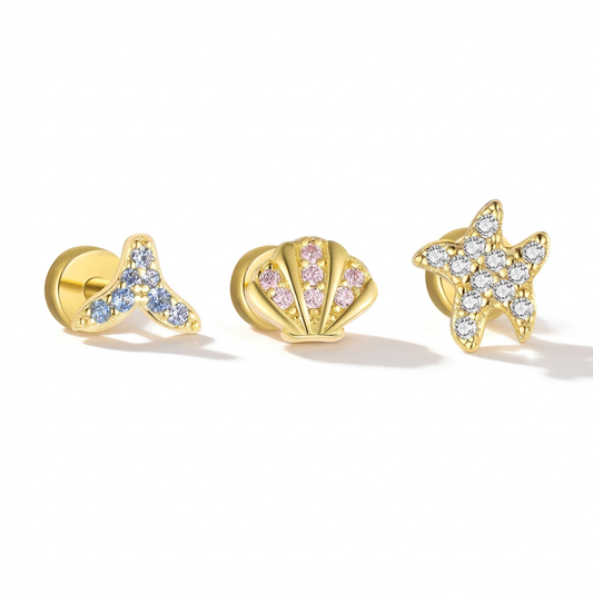 Aretes Estrella de Mar, Concha y Sirena
