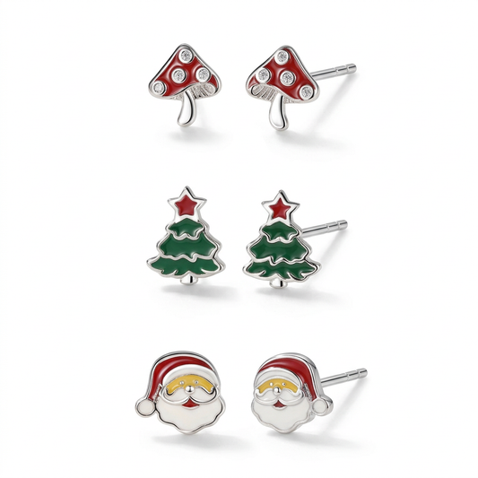 Aretes Navideños Reno, Árbol y Santa