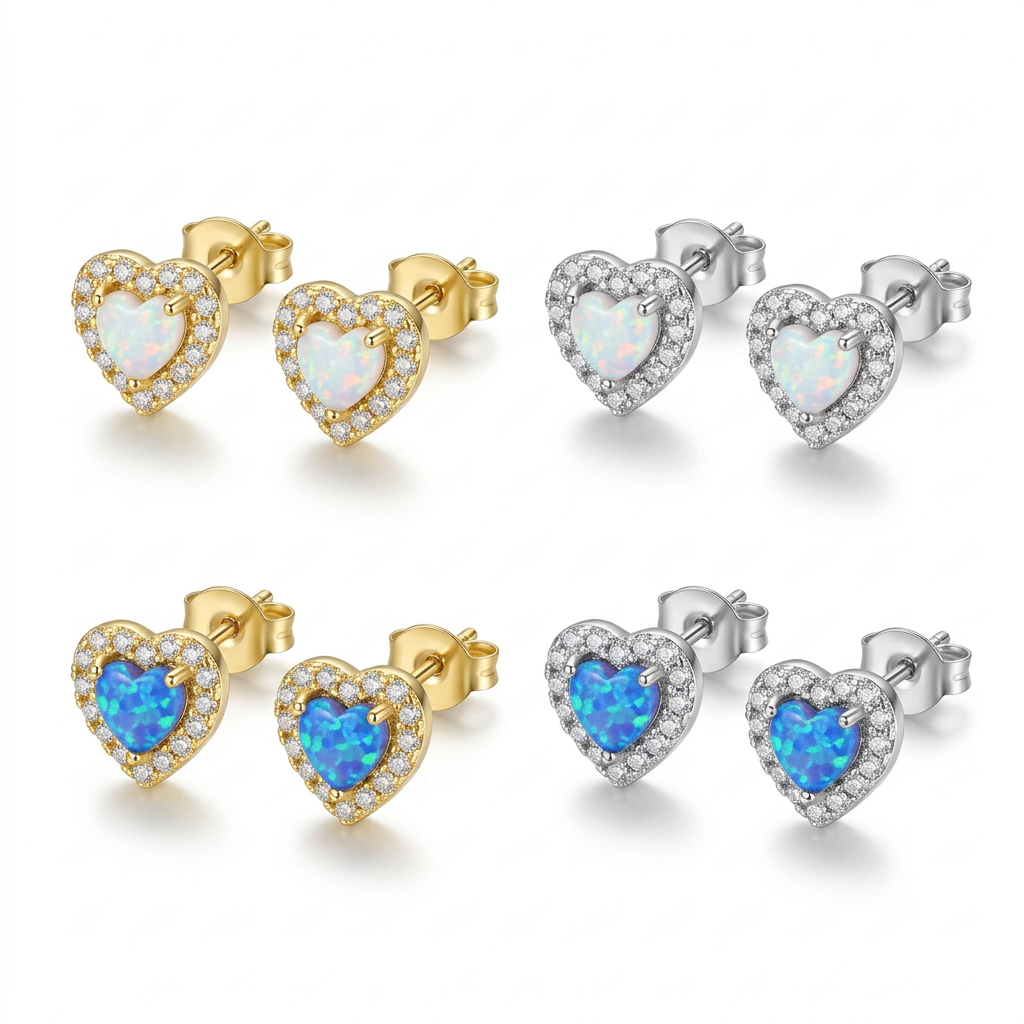 Aretes Corazón de Ópalo con Zirconias