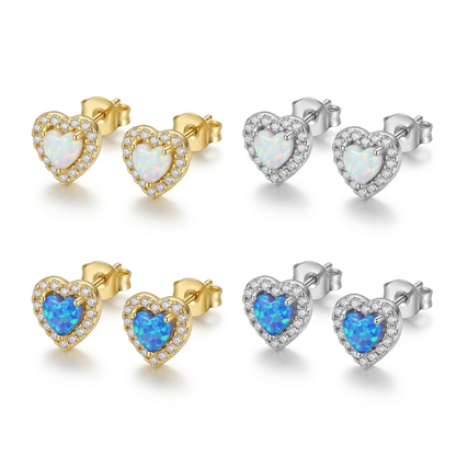 Aretes Corazón de Ópalo con Zirconias
