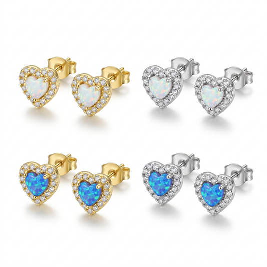 Aretes Corazón de Ópalo con Zirconias