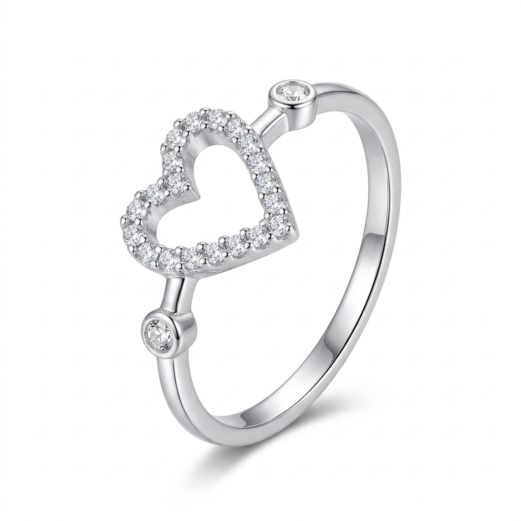 Anillo Corazón Calado con Zirconias