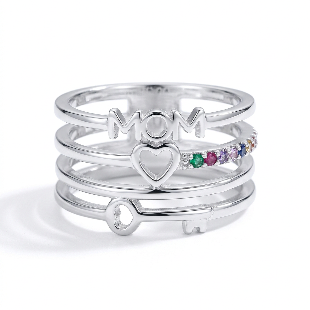 Anillo Ajustable Letras MOM con Zirconias