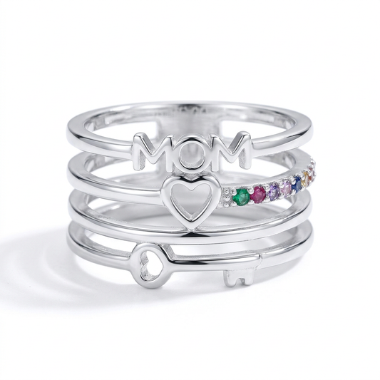 Anillo Ajustable Letras MOM con Zirconias