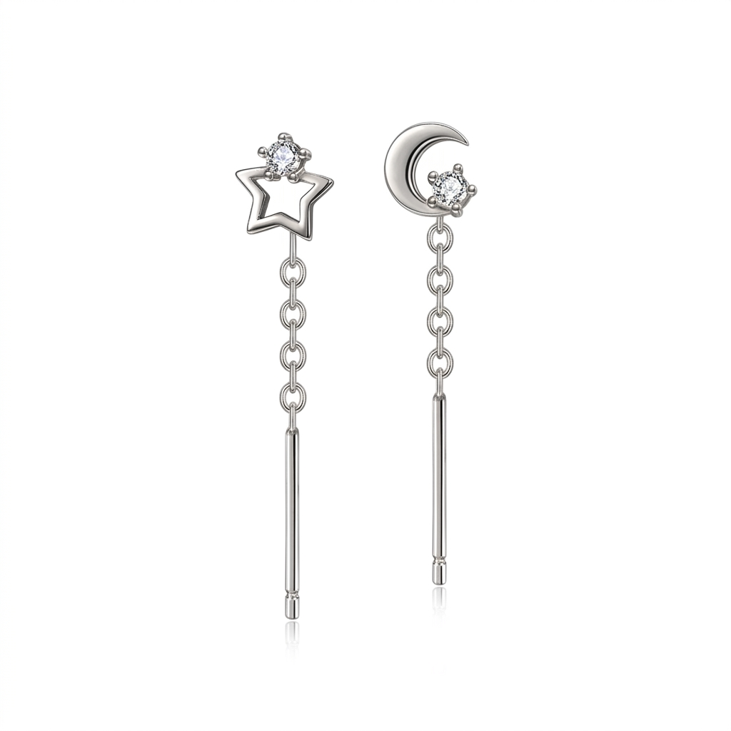 Aretes Luna y Estrella con Borla