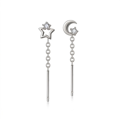 Aretes Luna y Estrella con Borla