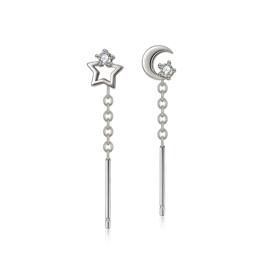 Aretes Luna y Estrella con Borla