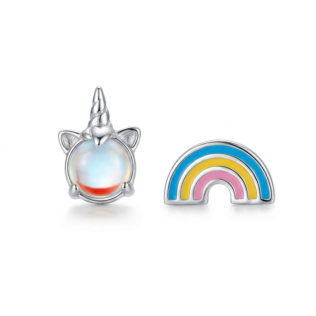 Aretes Asimétricos Unicornio y Arcoíris