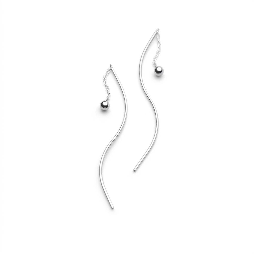 Aretes Largos de Ondas con Bolitas