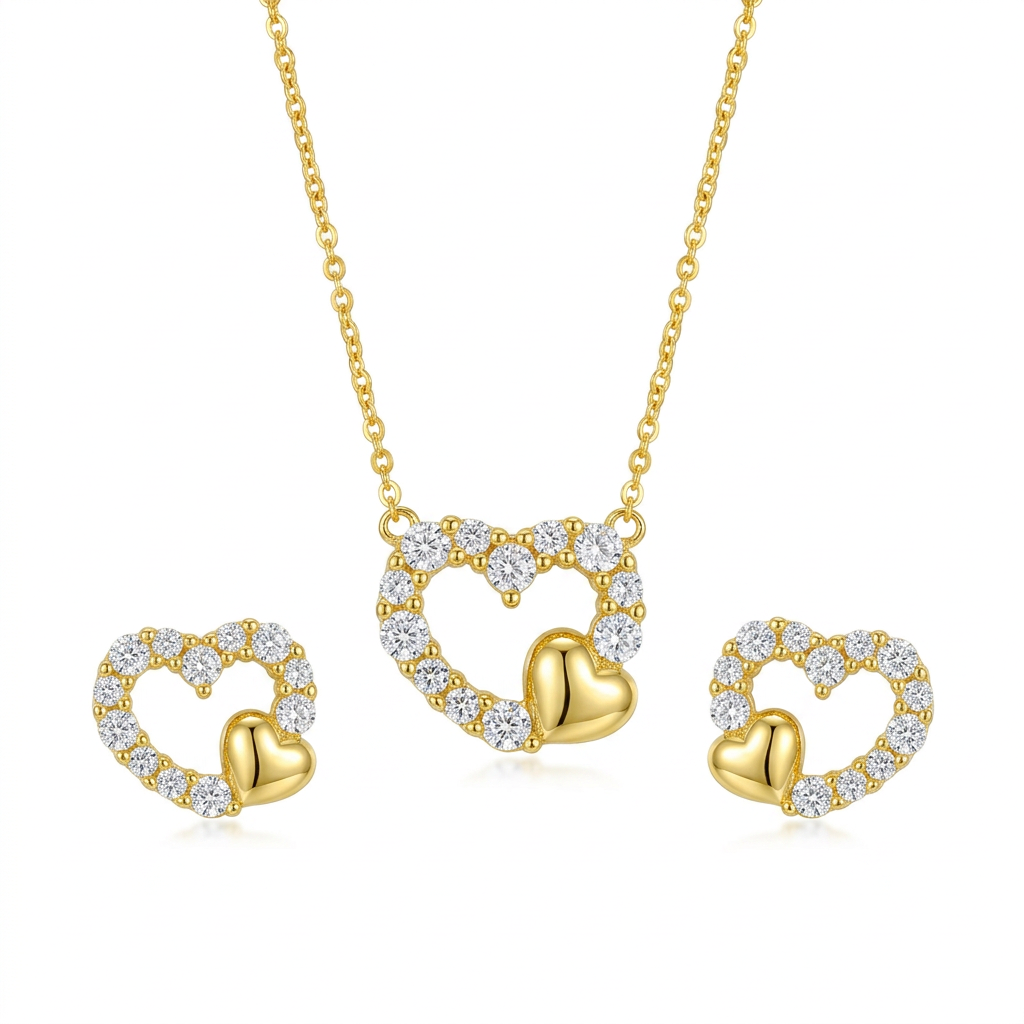 Juego Corazón Calado con Zirconias