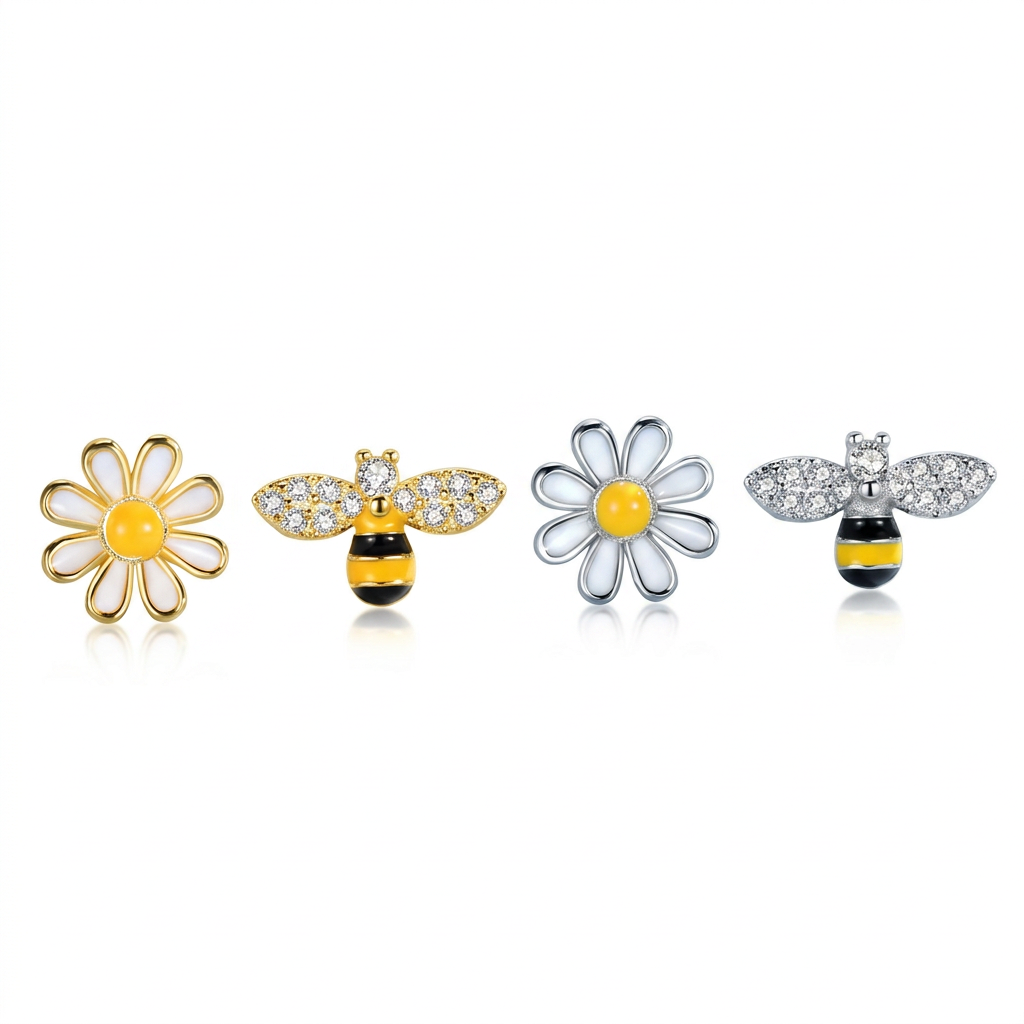 Aretes Asimétricos Abeja y Margarita