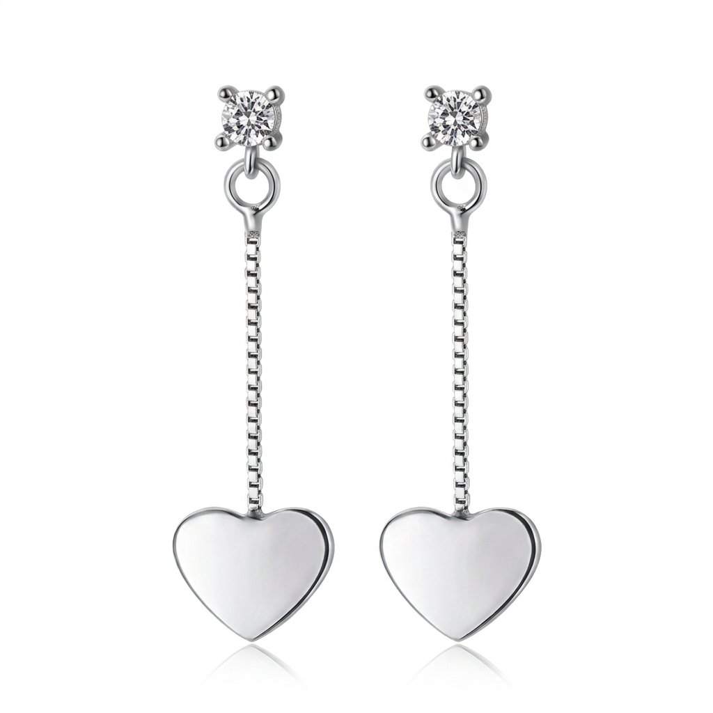 Aretes Corazón con Borla de Zirconias Blancas