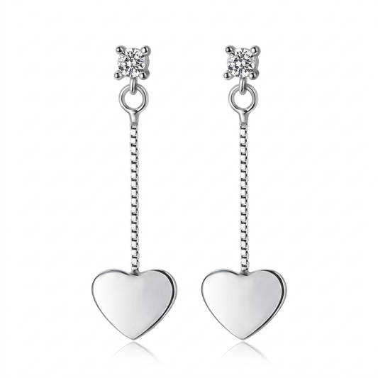 Aretes Corazón con Borla de Zirconias Blancas