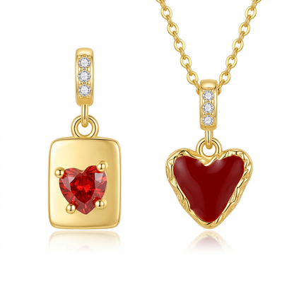 Dije Corazón Rojo y Moño con Zirconias Rosas