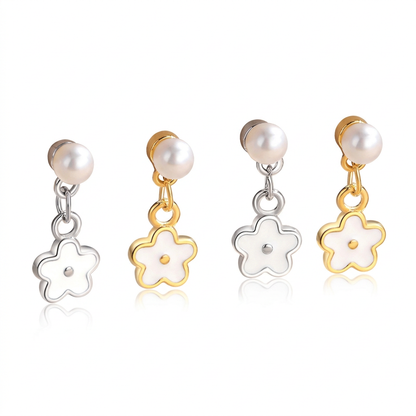 Aretes Colgantes Flor con Perla