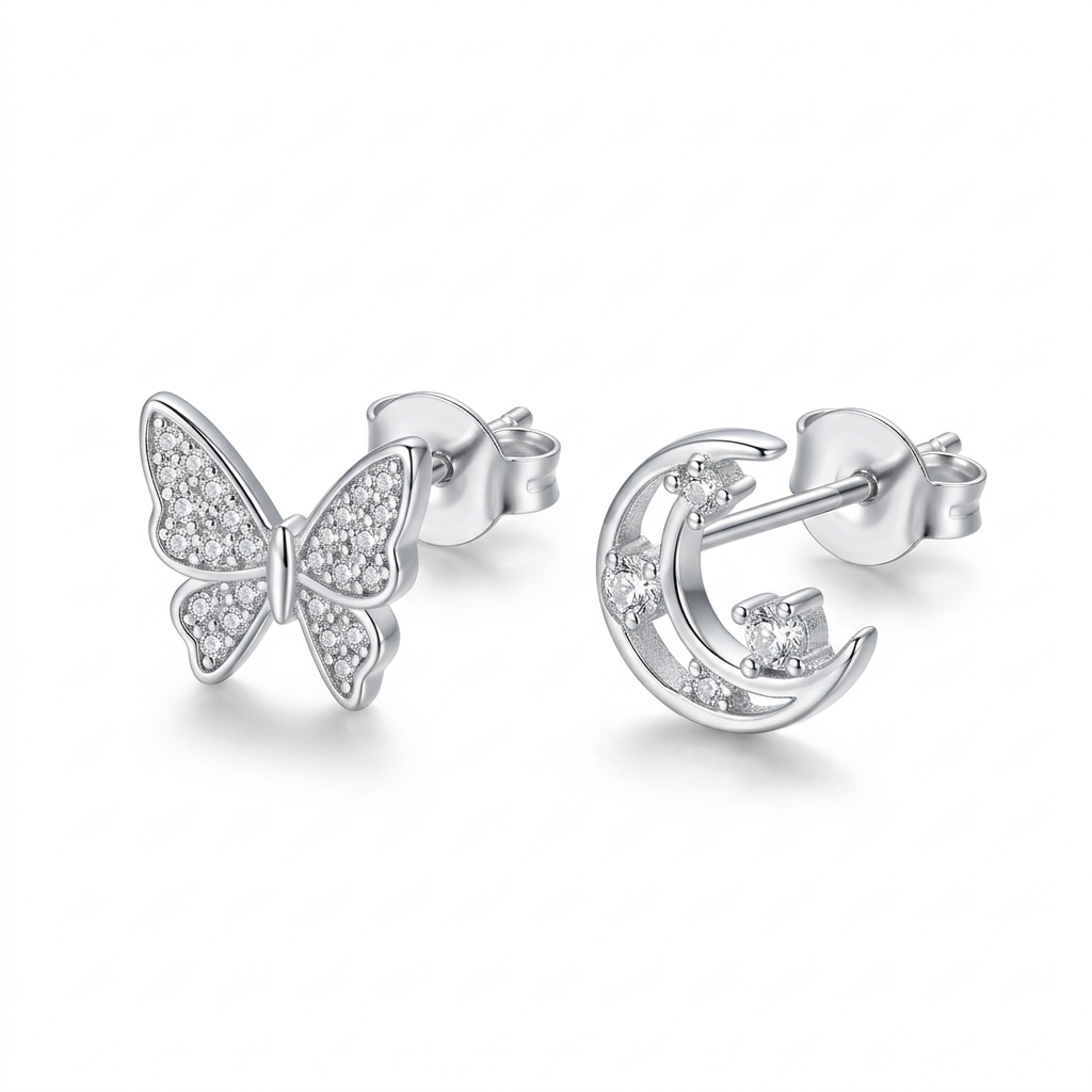 Aretes Mariposa y Luna