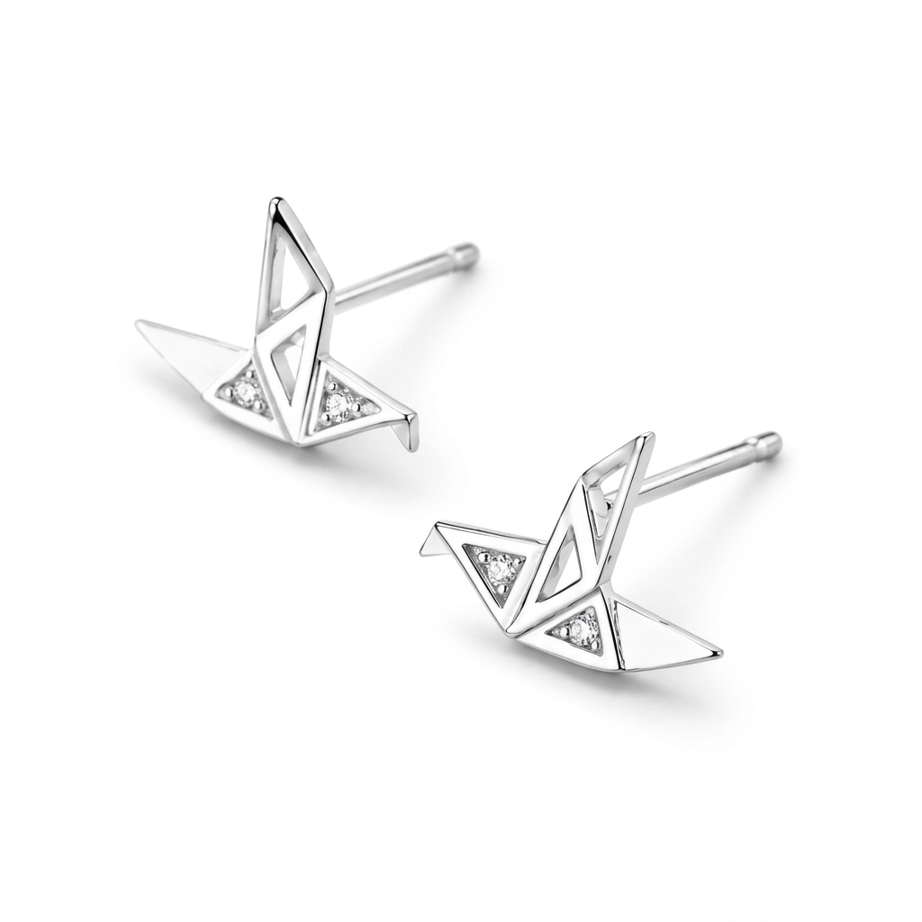 Aretes Grulla de Papel con Zirconia