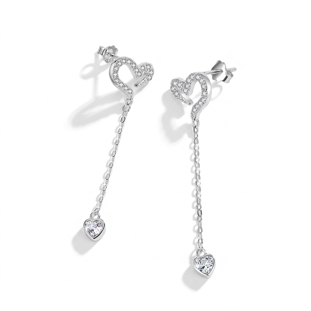 Aretes Asimétricos Corazón con Zirconias