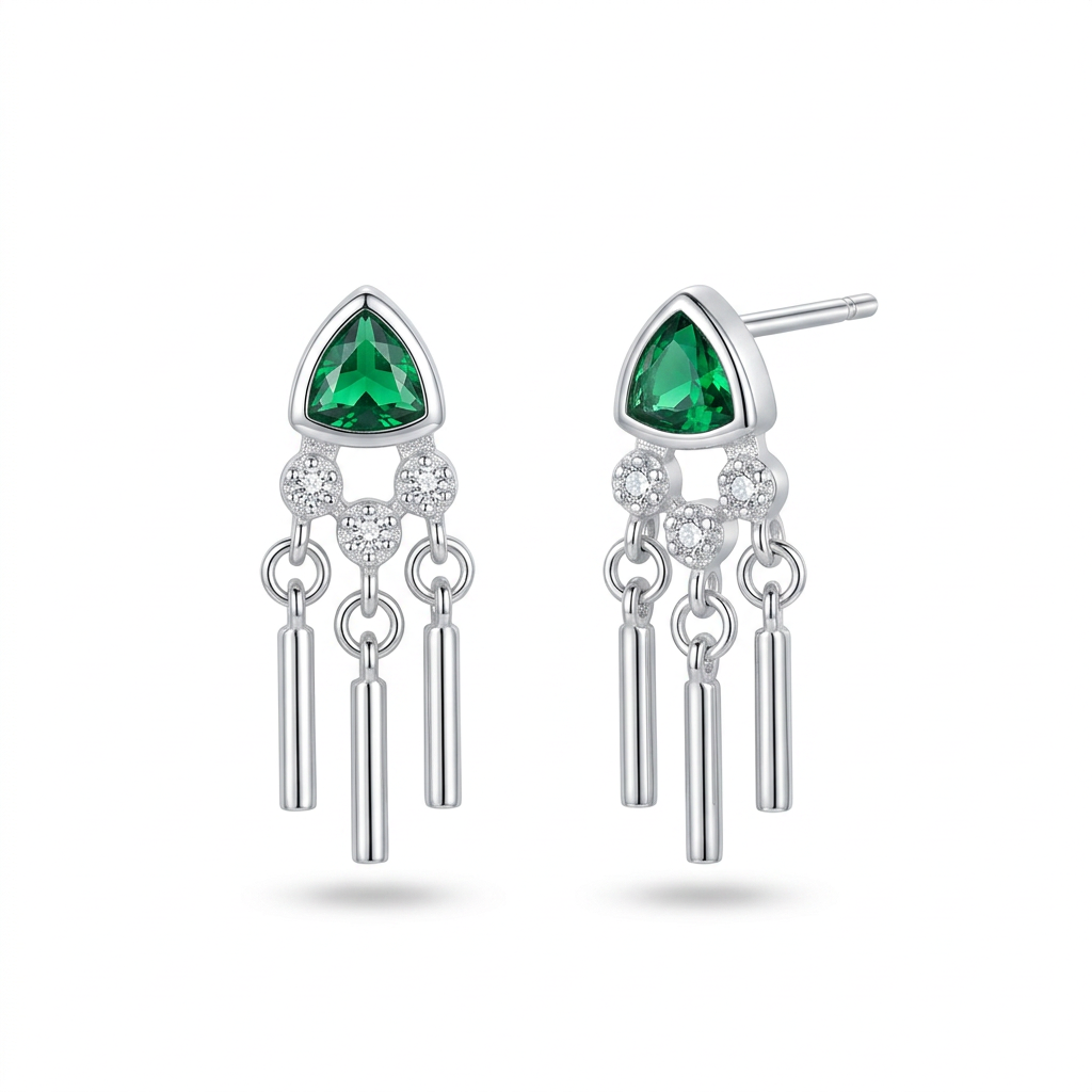 Arete Individual Triángulo Vintage con Borla