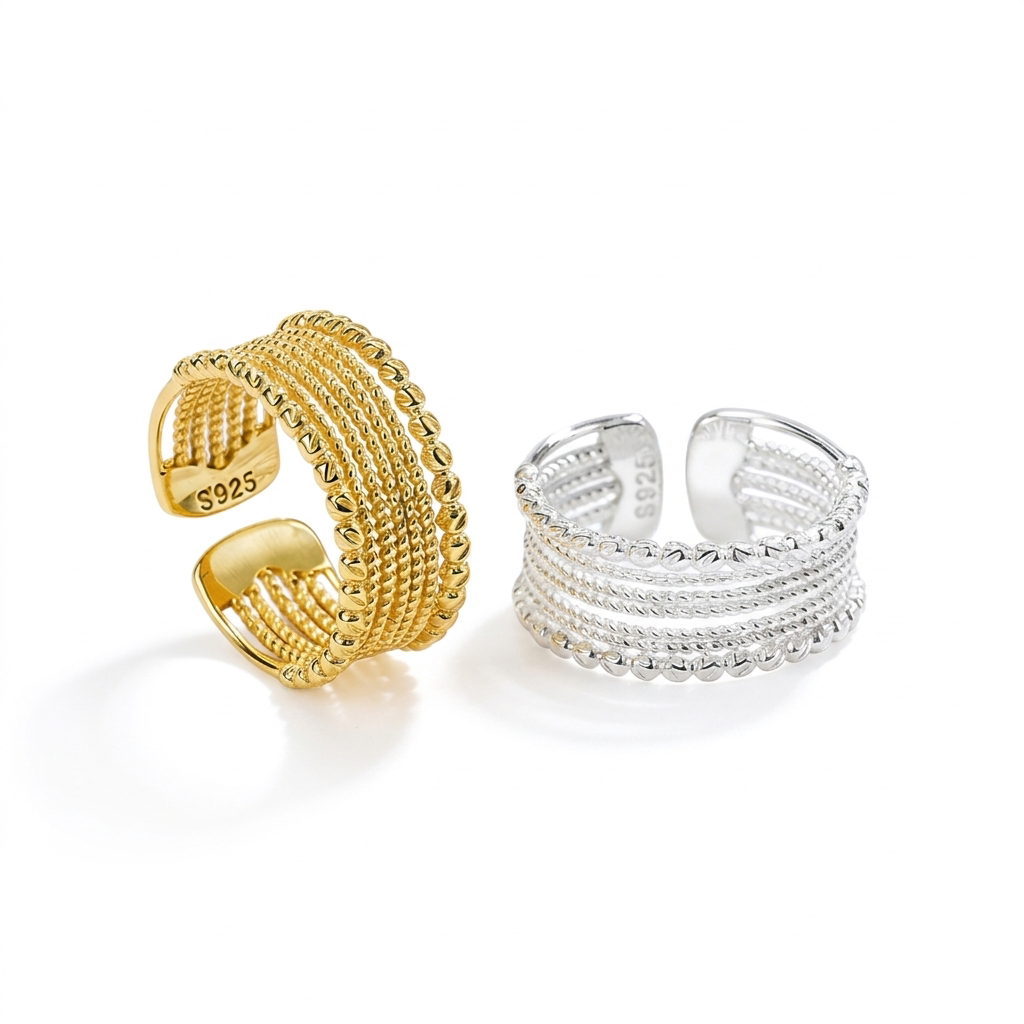 Anillo Ancho Tejido Ajustable