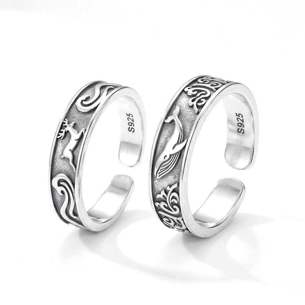 Anillo Ajustable de Pareja Ballena y Venado