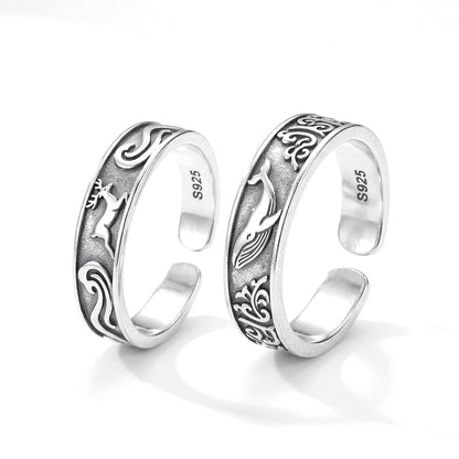 Anillo Ajustable de Pareja Ballena y Venado