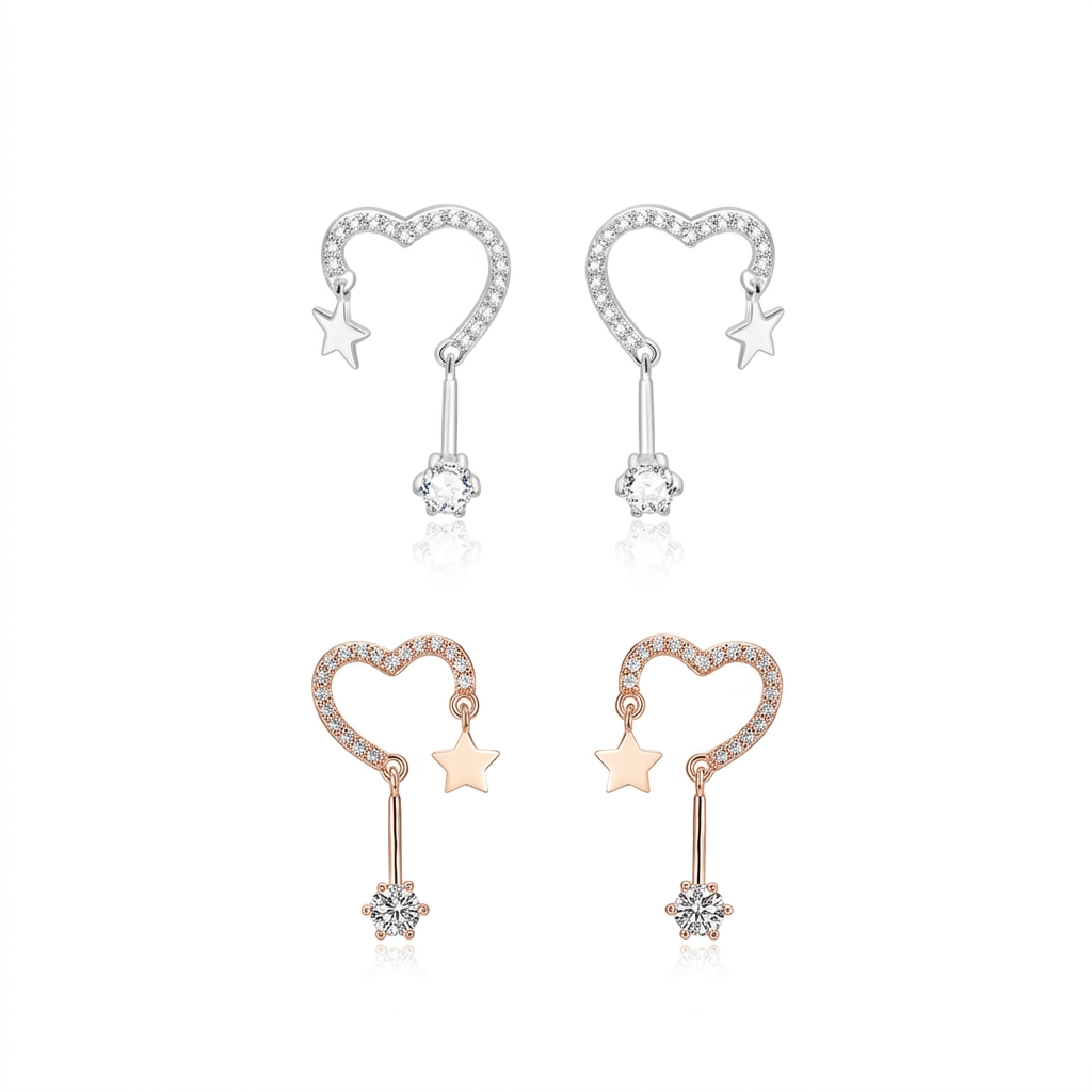 Aretes Corazón y Estrella con Zirconias