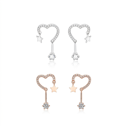 Aretes Corazón y Estrella con Zirconias
