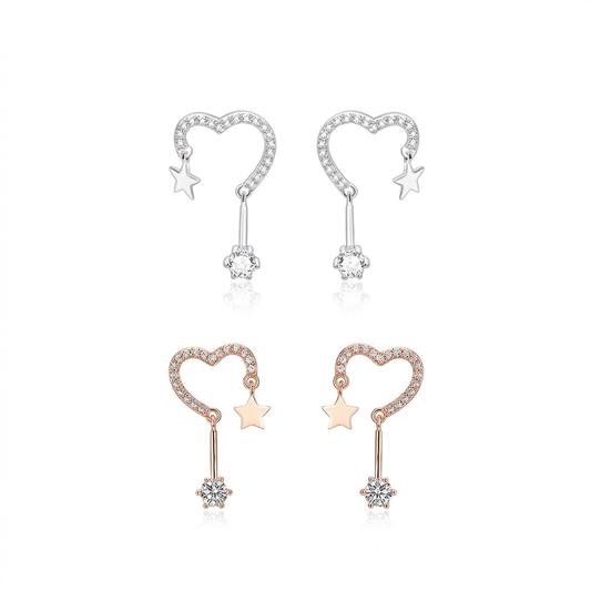 Aretes Corazón y Estrella con Zirconias