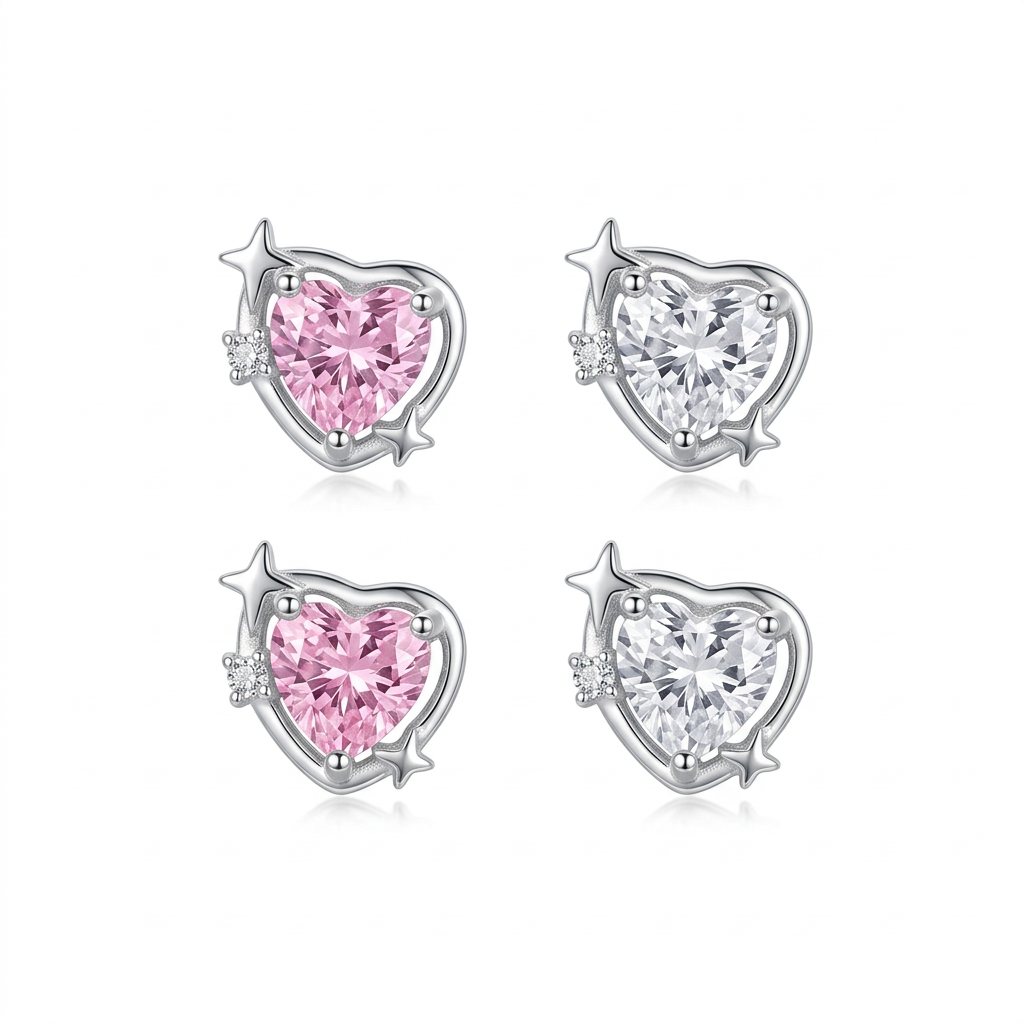 Aretes Estrella de Cuatro Puntas y Corazón