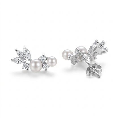 Aretes Hoja con Perla en Plateado o Dorado