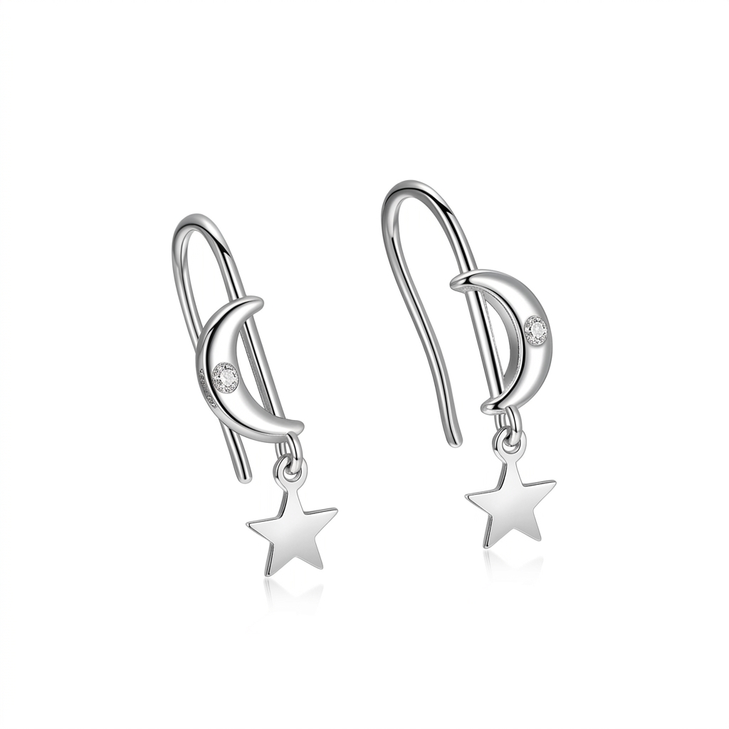 Aretes Luna y Estrella con Borla Sencilla