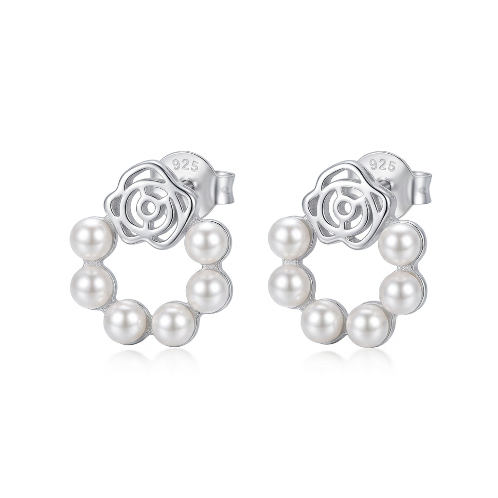 Aretes Rosa con Perla Vintage
