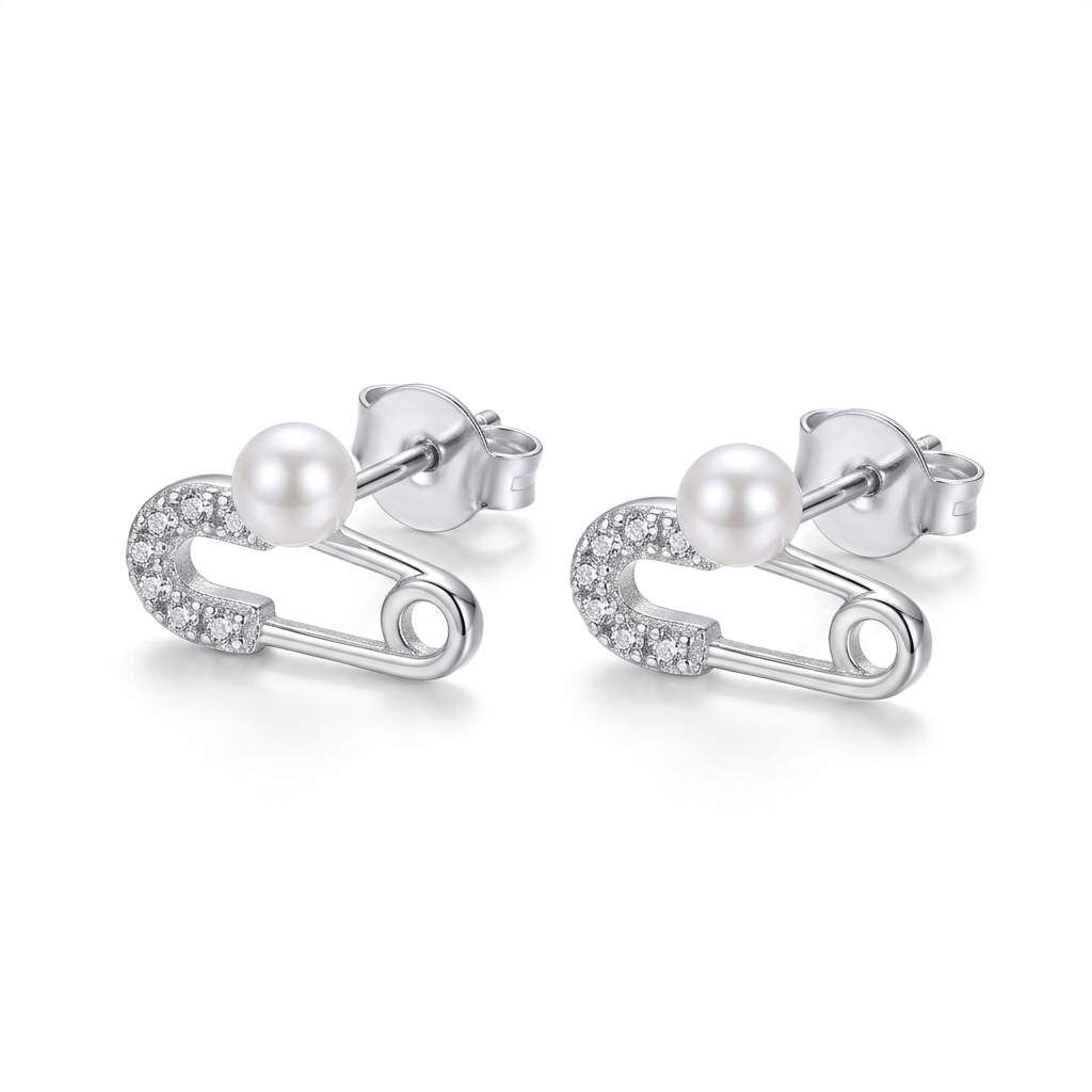 Aretes Eslabón Clip con Perla