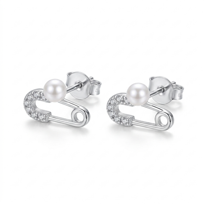 Aretes Eslabón Clip con Perla