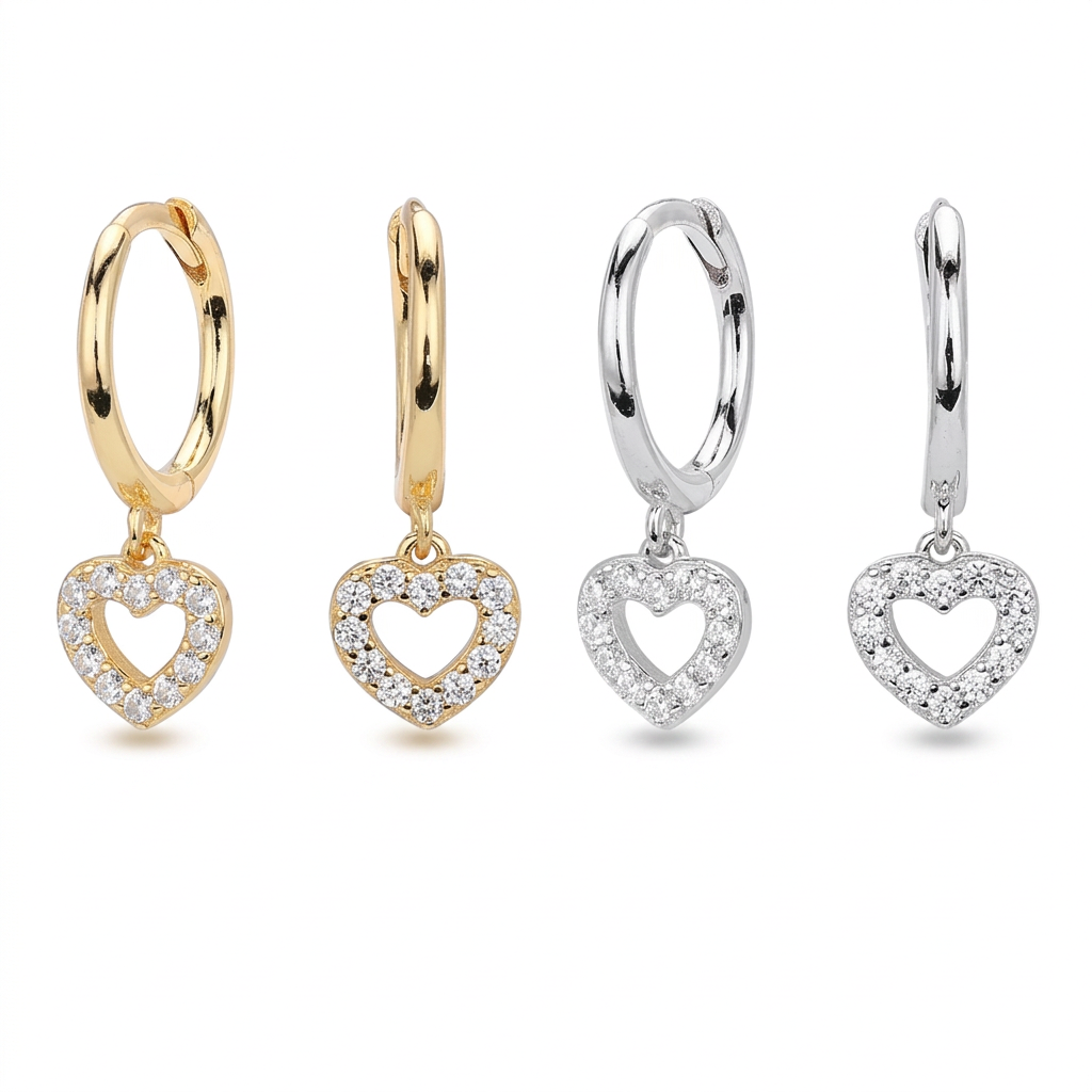 Aretes Colgantes Corazón con Zirconias