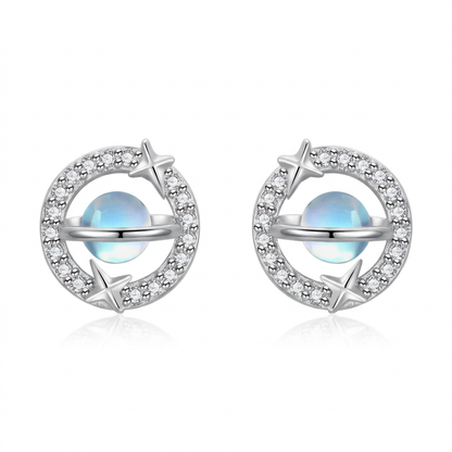 Aretes Planeta con Piedra Luna y Zirconias