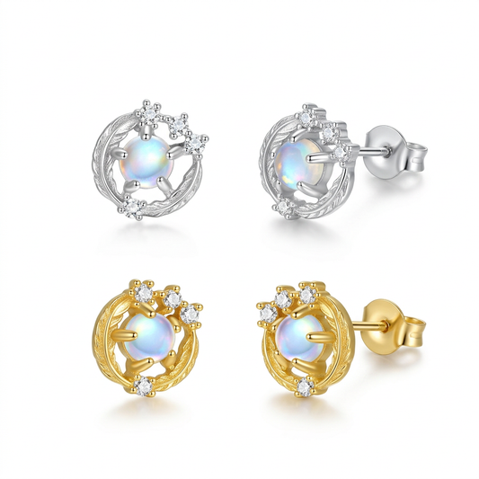 Aretes Pluma con Piedra Luna